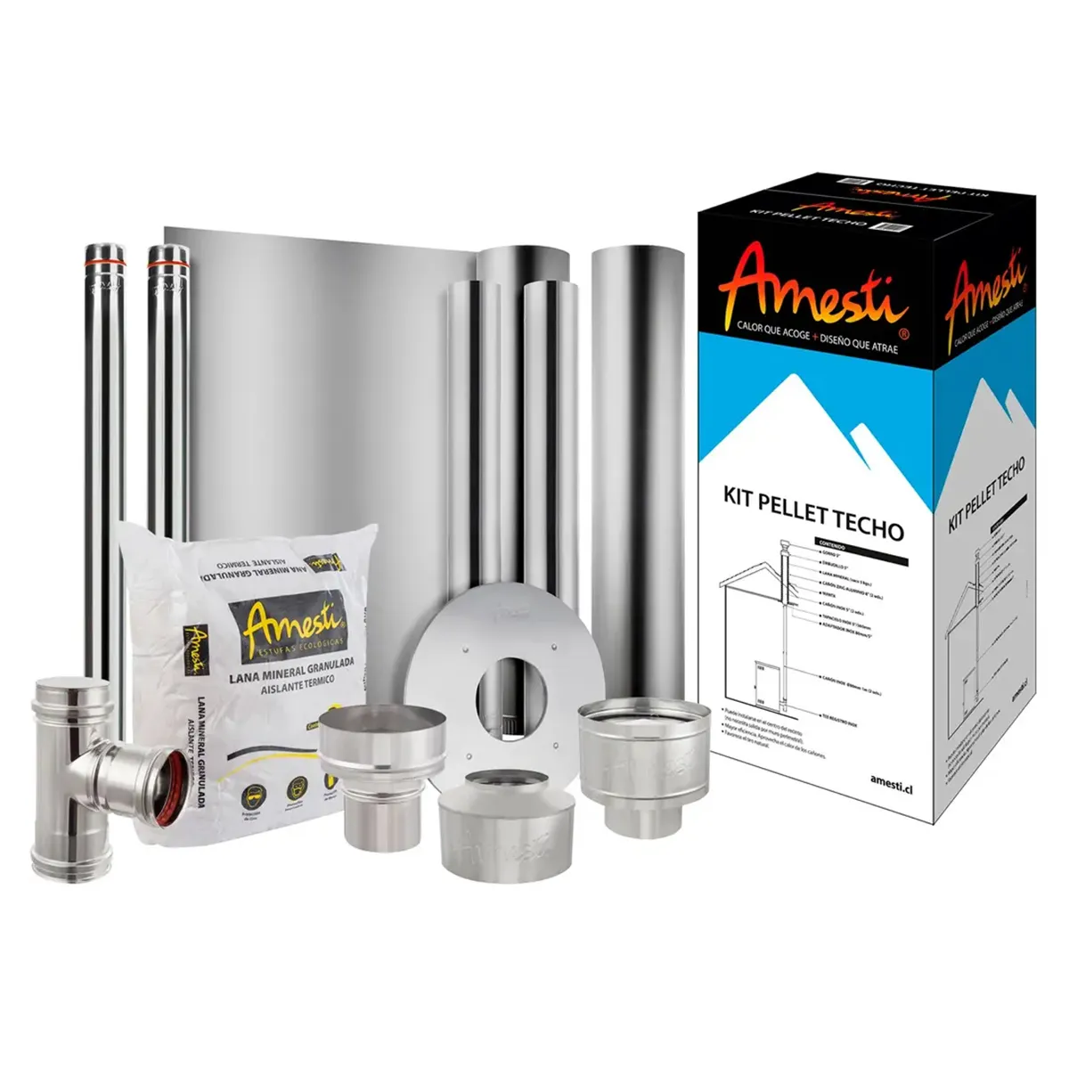KIT DE CAÑONES E/PELLET TECHO ACERO INOX