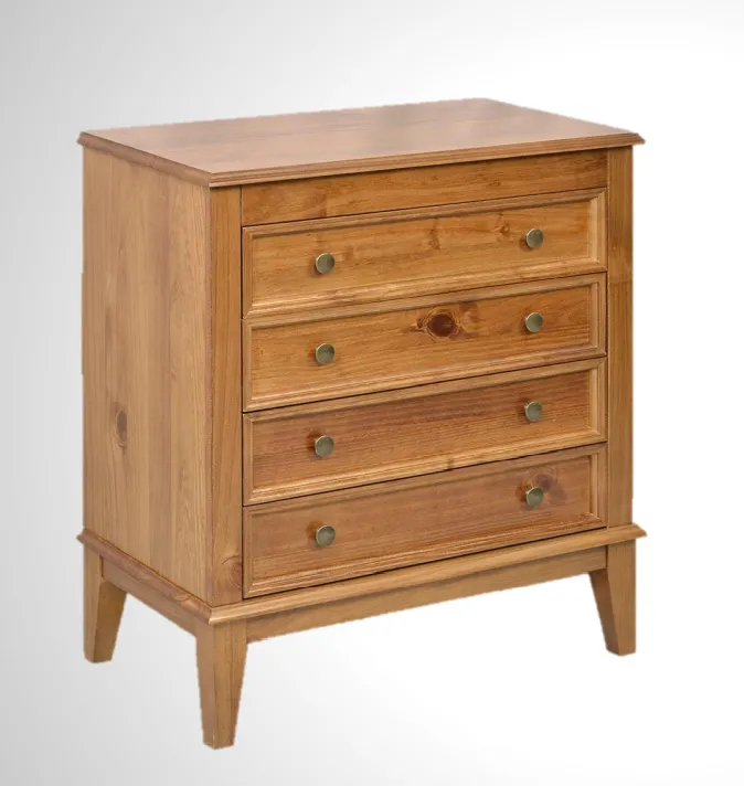 COMODA MADERA PINO 4 CAJONES ALMENDRA