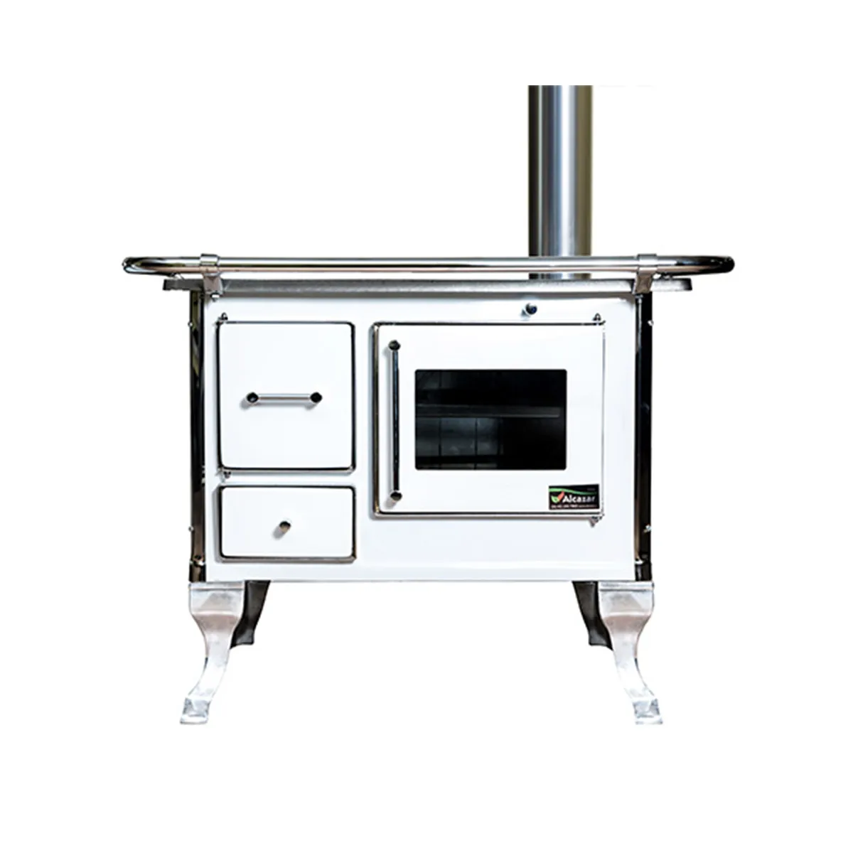 COCINA LEÑA 82 X 56CM BLANCA MUEBLE C/VIDRIO + KIT CAÑONES 5"